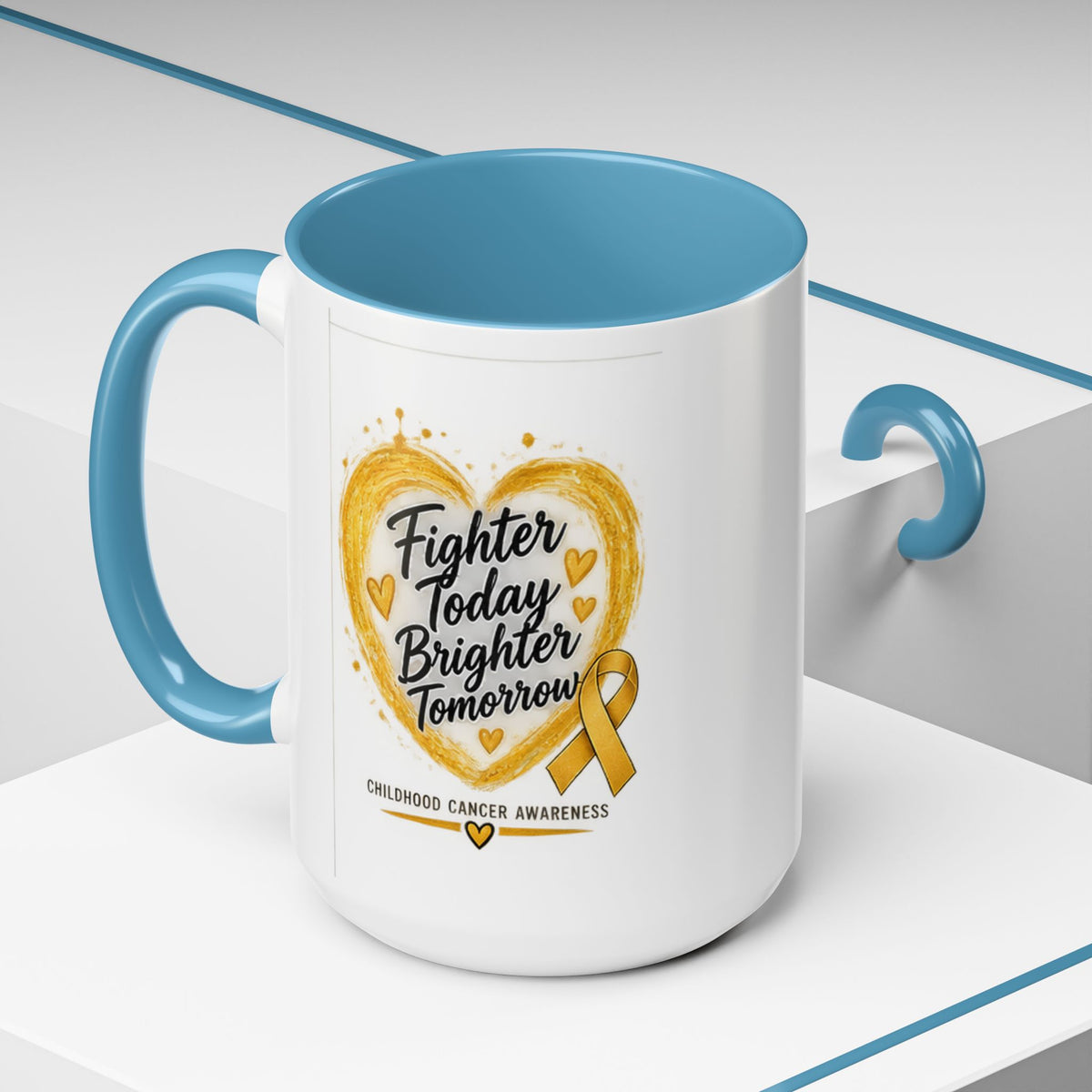 Childhood Cancer Awareness Coffee Mug – "Fighter Today Brighter Tomorrow" (Accent 11/15oz)
