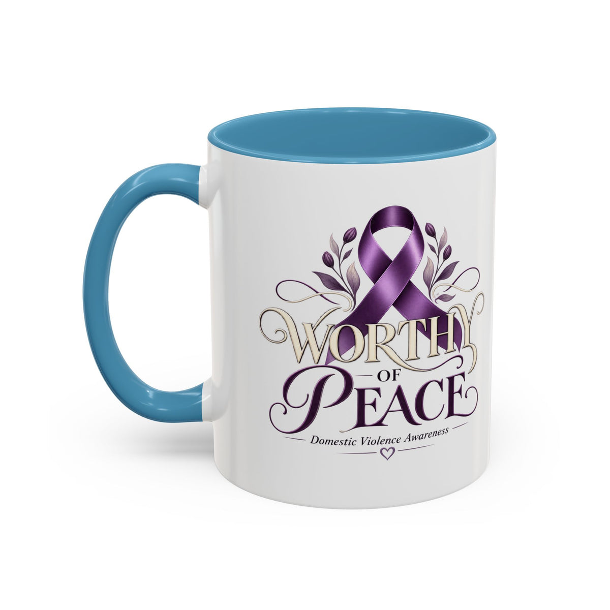 Worth of Peace Accent Coffee Mug — Domestic Violence Awareness Ribbon (11/15oz)