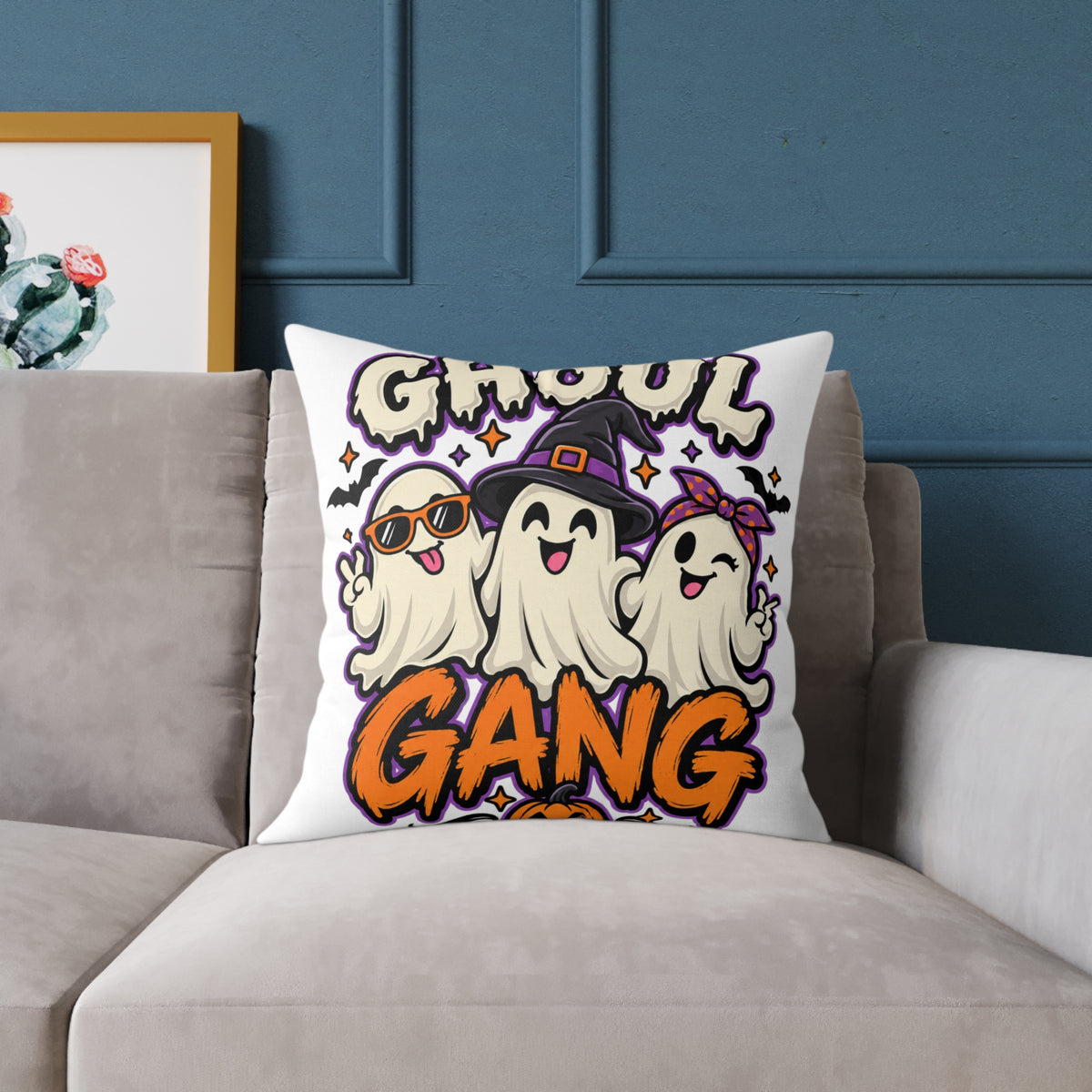 Ghoul Gang Halloween Pillow — Cute Ghosts Decorative Square Throw Pillow