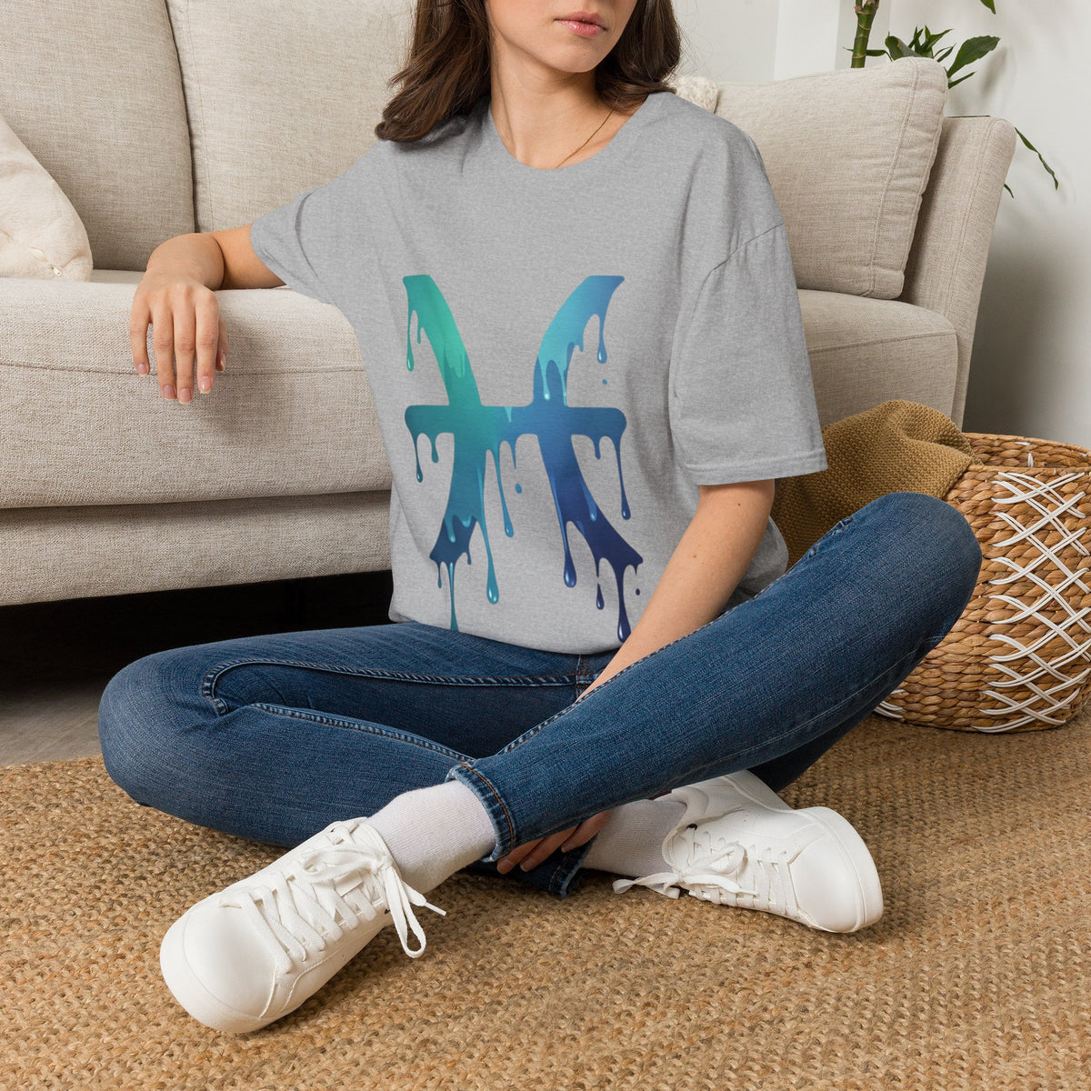 Pisces Drip Zodiac T-Shirt — Blue Gradient Astrological Tee