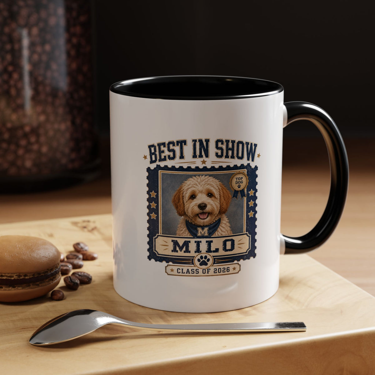 Milo Bailey Dog Dad Mom Best in Show Personalized Dog Photo Coffee Mug — 'Milo' Class of 2020 Accent Mug