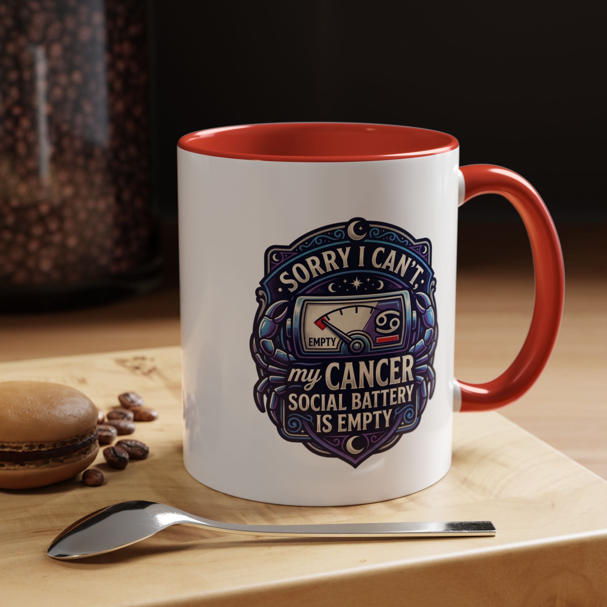 Accent Coffee Mug — “Sorry I Can’t My Cancer Social Battery Is Empty” Support Awareness Mug