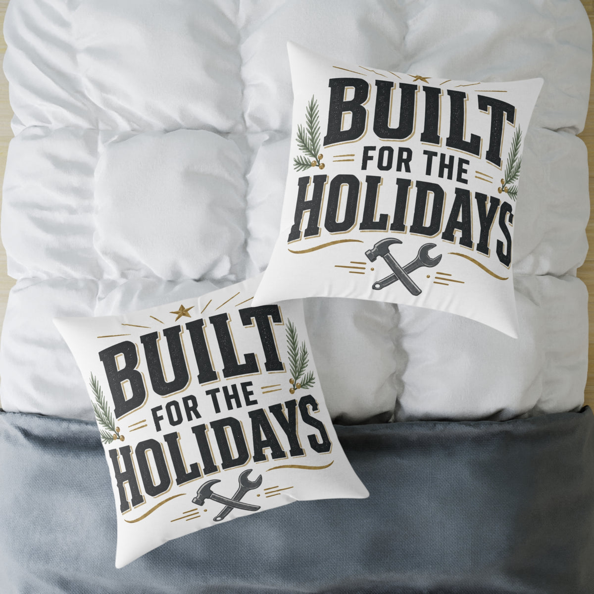 Christmas Built for the Holidays Pillow - Rustic Holiday Home Decor Cushion