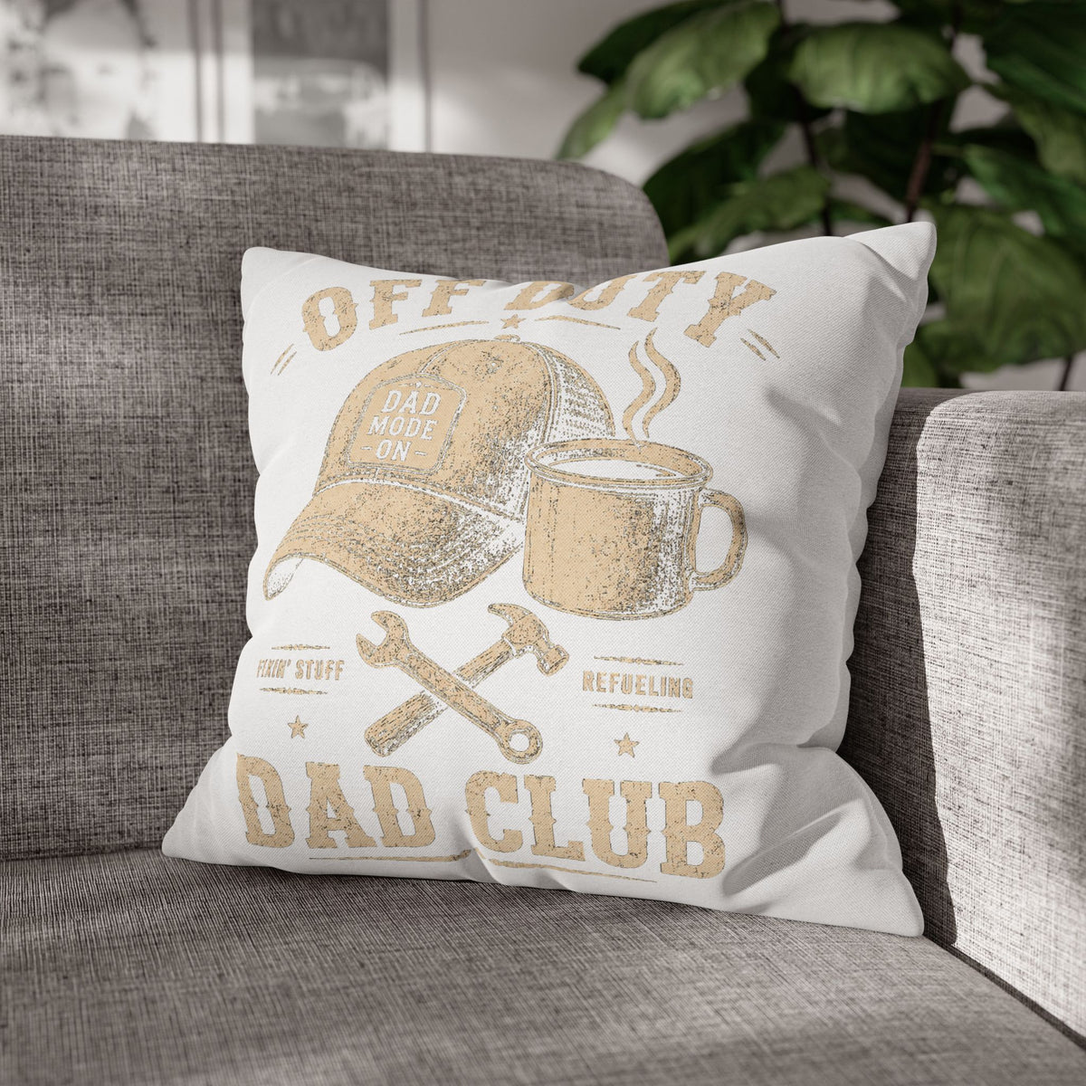 Off Duty Dad Club Throw Pillowcase – Coffee & Tools Accent Pillow Cover Milo Bailey Dog Dad Mom