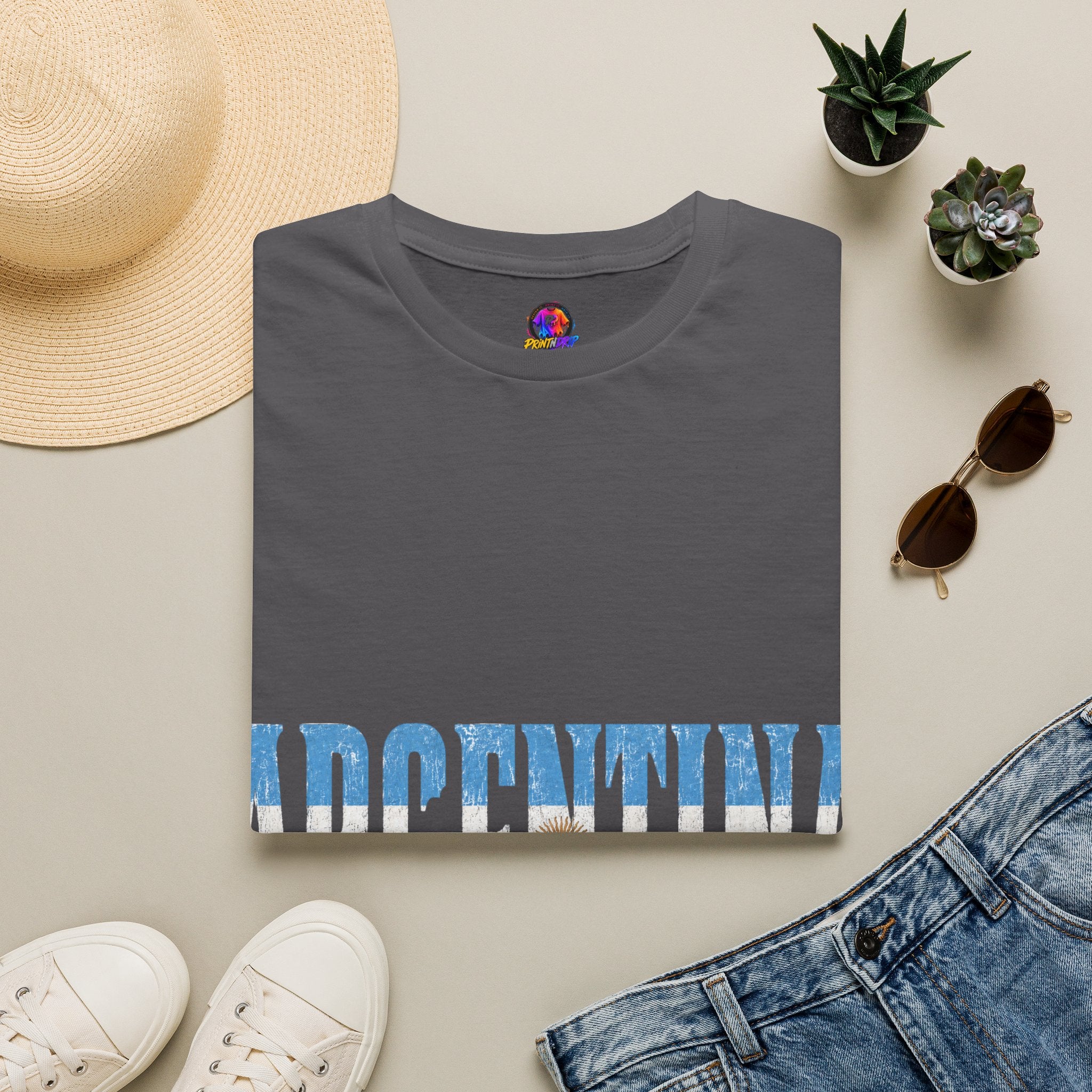 Argentina Beach Vibes T-Shirt — Distressed Blue "ARGENTINA" Graphic