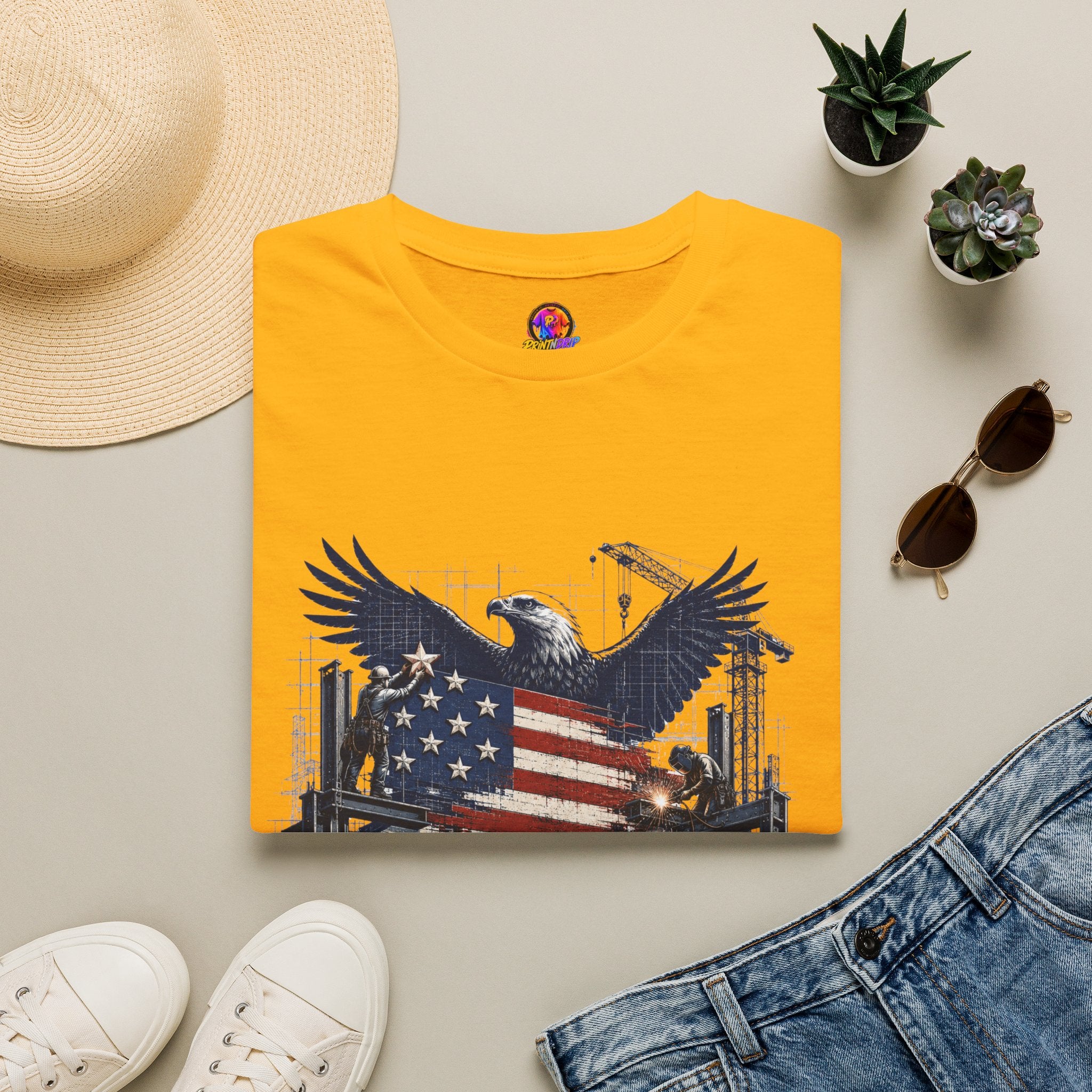 T-Shirt — 'America Is Still Under Construction' Patriotic Eagle Graphic