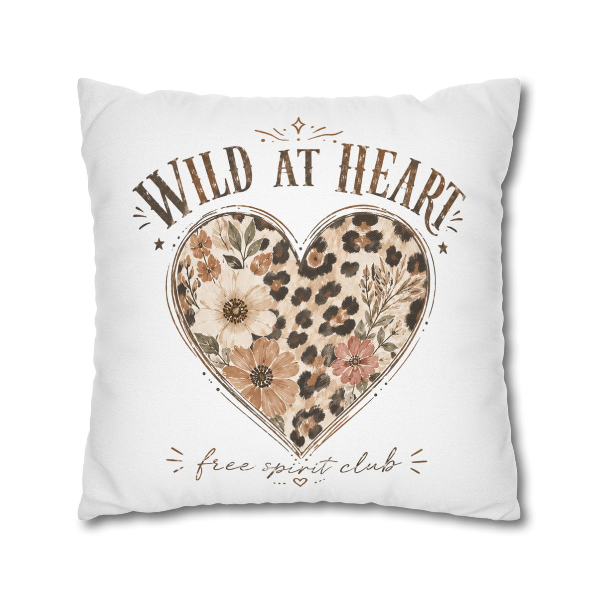 Wild at Heart Leopard Floral Pillowcase — Decorative Square Throw Pillow Cover Milo Bailey Dog Dad Mom