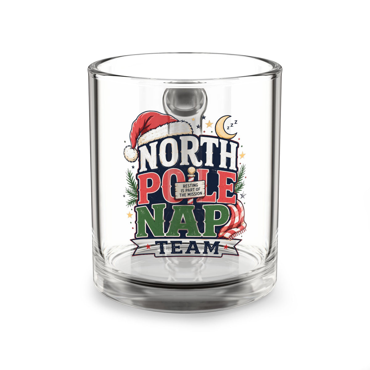 Christmas Glass Mug 10 oz North Pole Nap Team Glass Mug — 10oz Christmas Coffee Cup