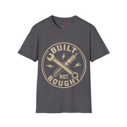 Built Not Bought T-Shirt — Vintage Mechanic Wrench & Spark Plug Design