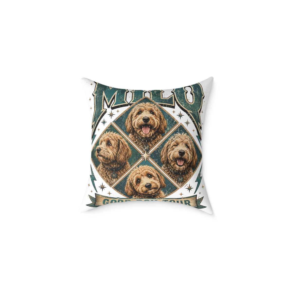 Golden Doodle Portrait Throw Pillow   Milo Bailey Dog Dad Mom— Milo Dog Faces Canvas Accent Pillow
