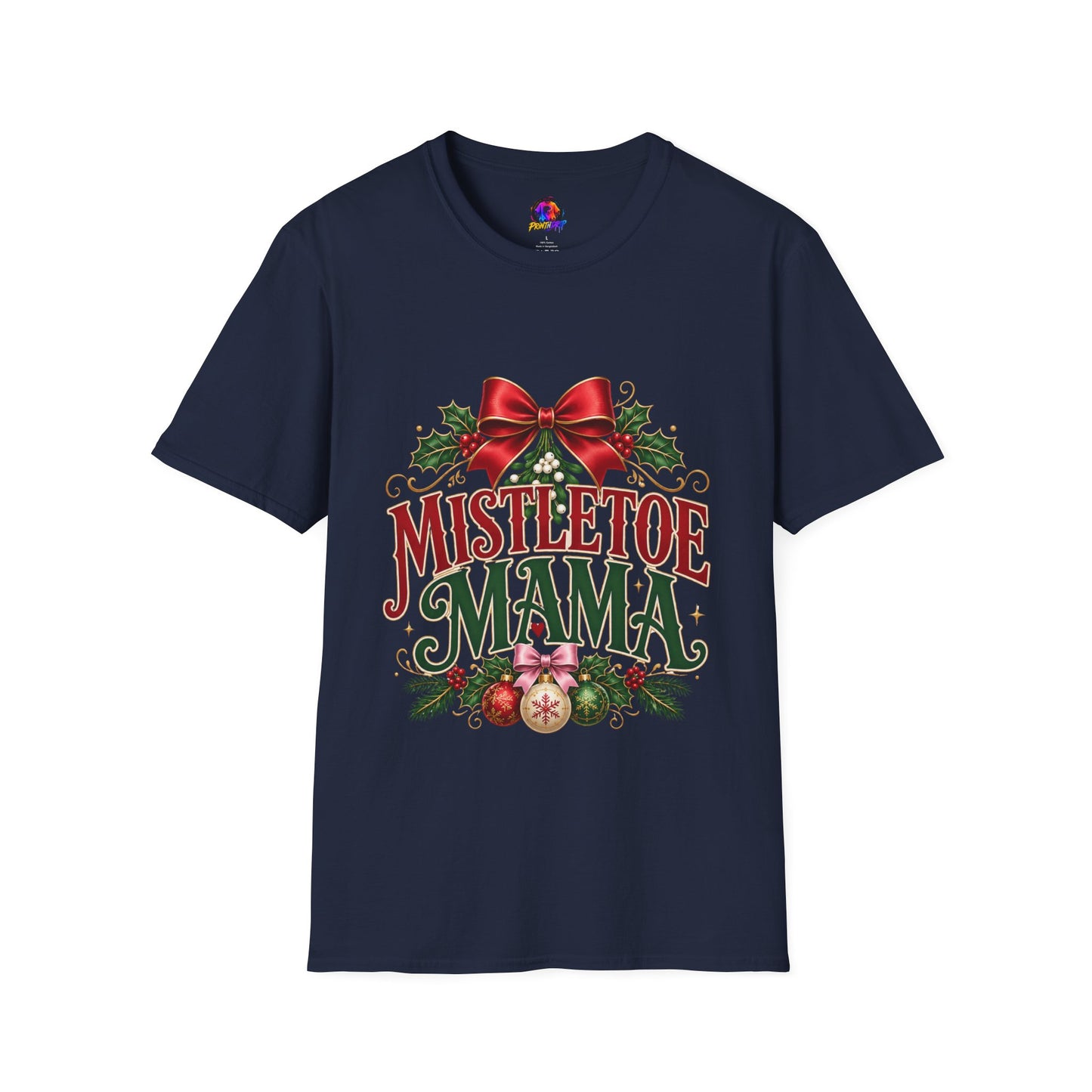 Mistletoe Mama T-Shirt — Festive Christmas Holiday Tee with Bow & Holly