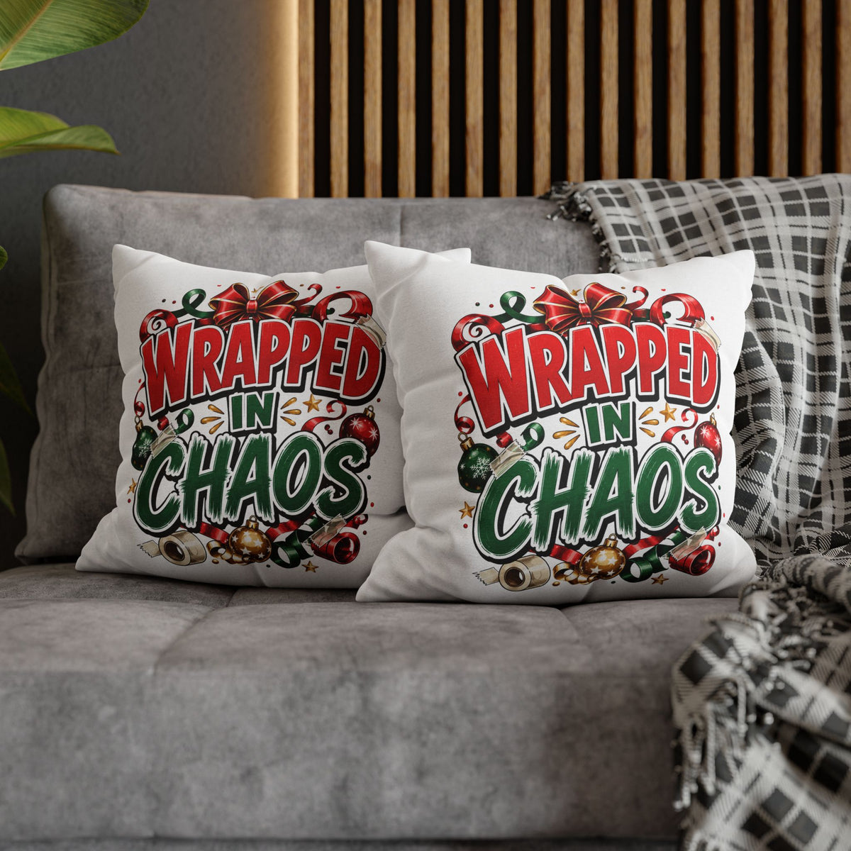 Christmas Wrapped In Chaos Spun Polyester Square Pillowcase
