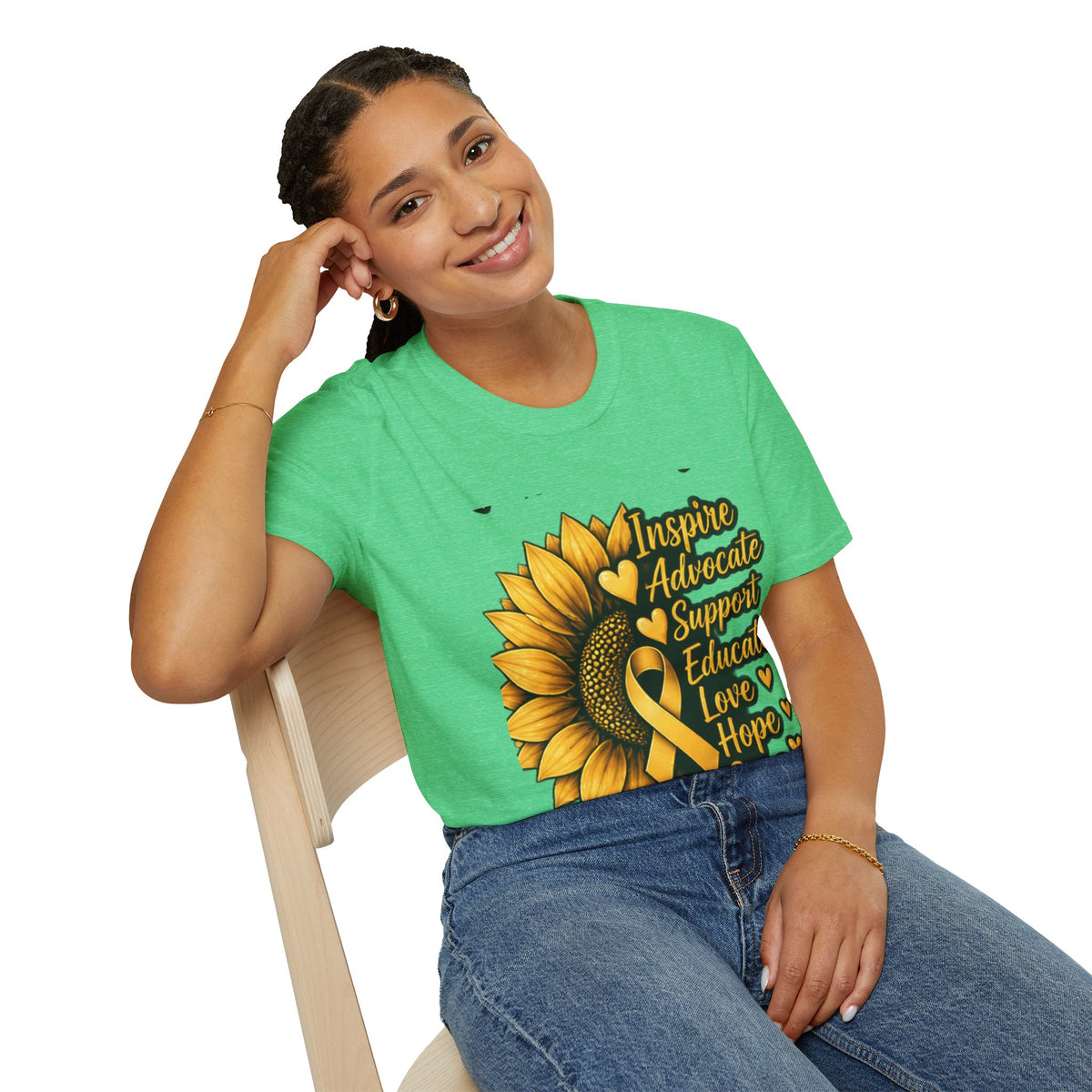 Childhood Cancer Awareness Sunflower T-Shirt – Inspire Advocate Support Educate Love Hope Cure