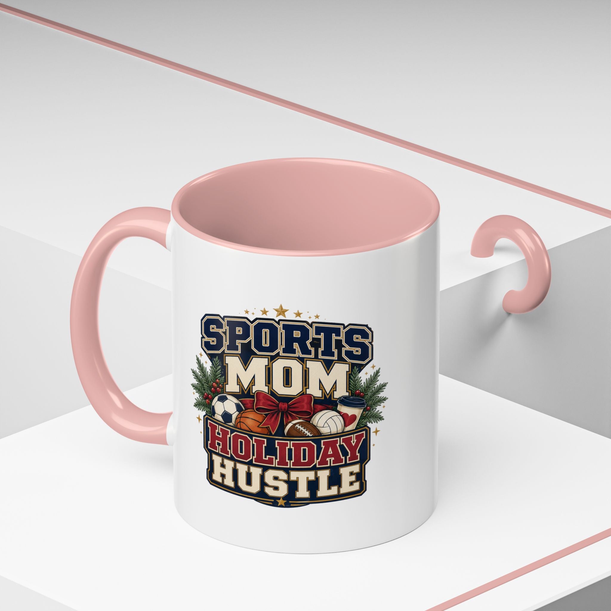 Modern Day Christmas Sports Mom Holiday Hustle Accent Coffee Mug – Christmas Sports Mom Gift