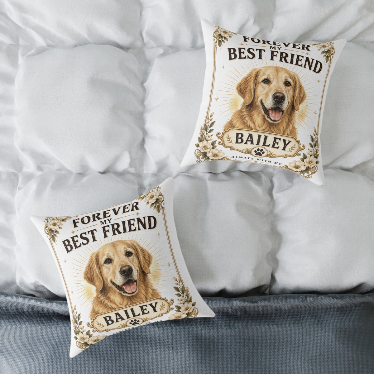 Forever My Best Friend Personalized Dog Milo Bailey Dog Dad Mom Pillow — Custom Pet Name Golden Retriever Throw Pillow