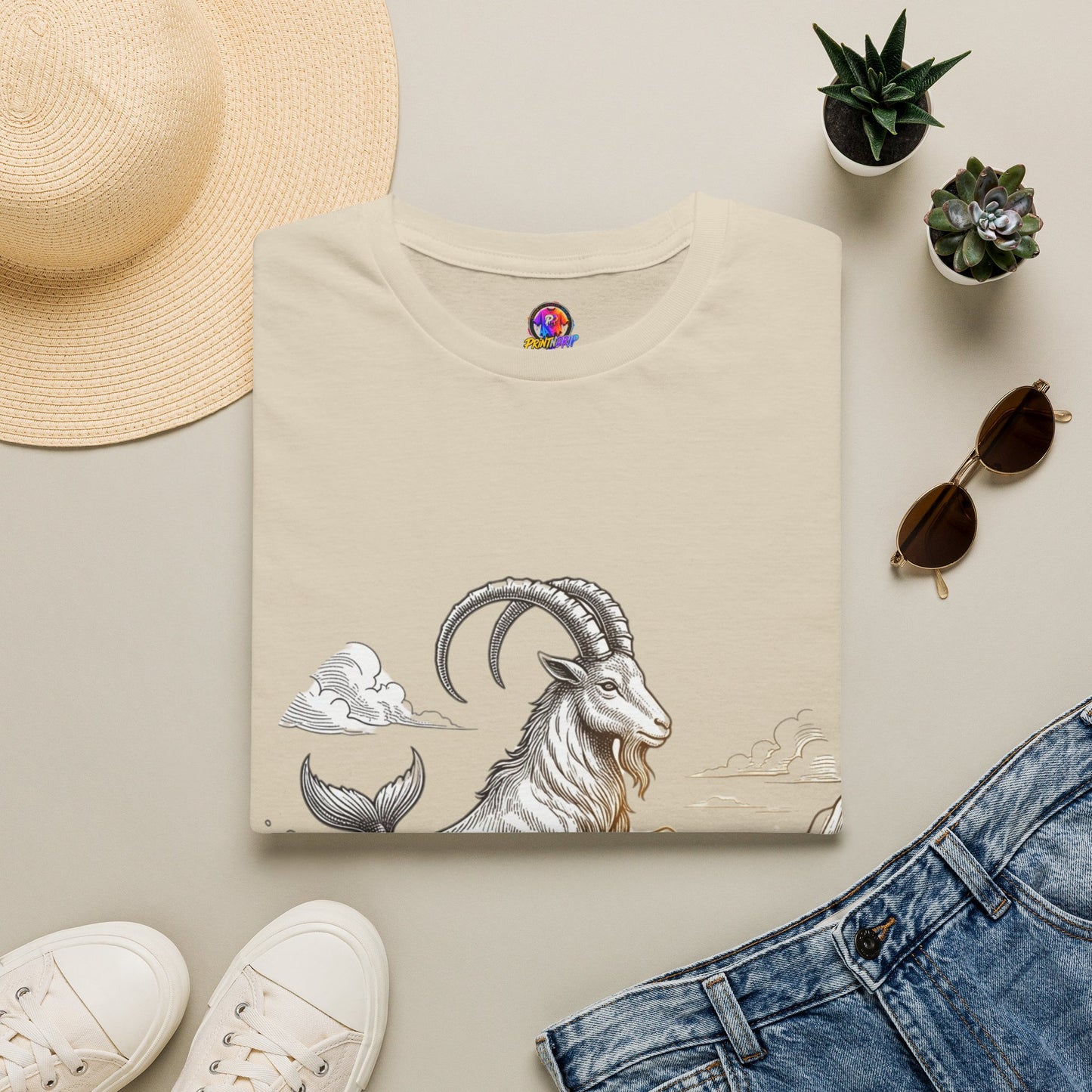 Capricorn Goat-Mermaid T-Shirt — Mythical Sea Goat Zodiac Tee