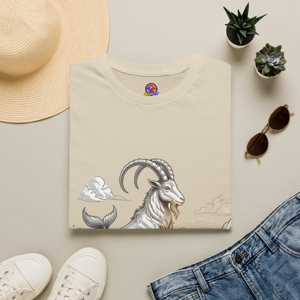 Capricorn Goat-Mermaid T-Shirt — Mythical Sea Goat Zodiac Tee