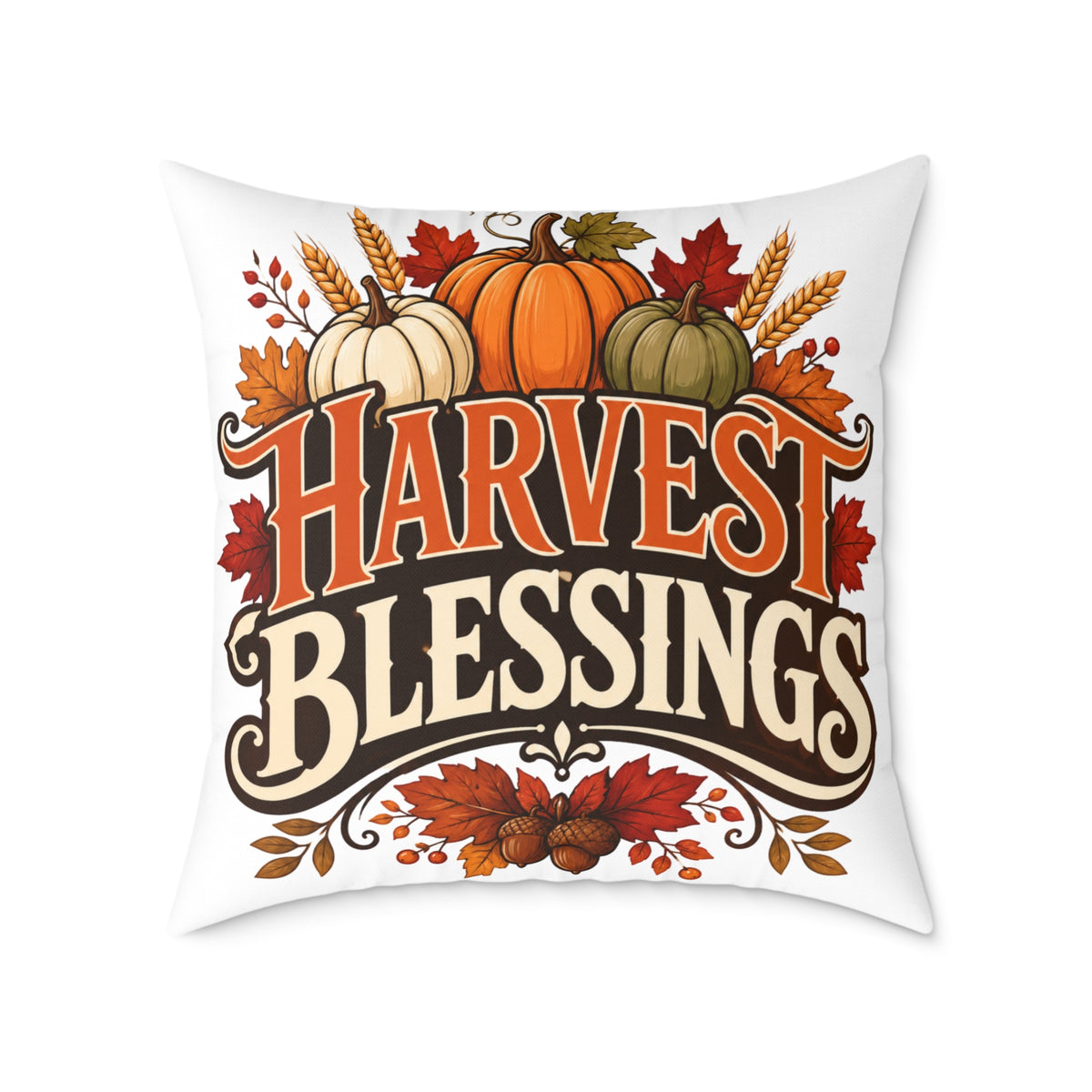 Thanksgiving Harvest Blessings Fall Throw Pillow — Autumn Pumpkin Decorative Pillow