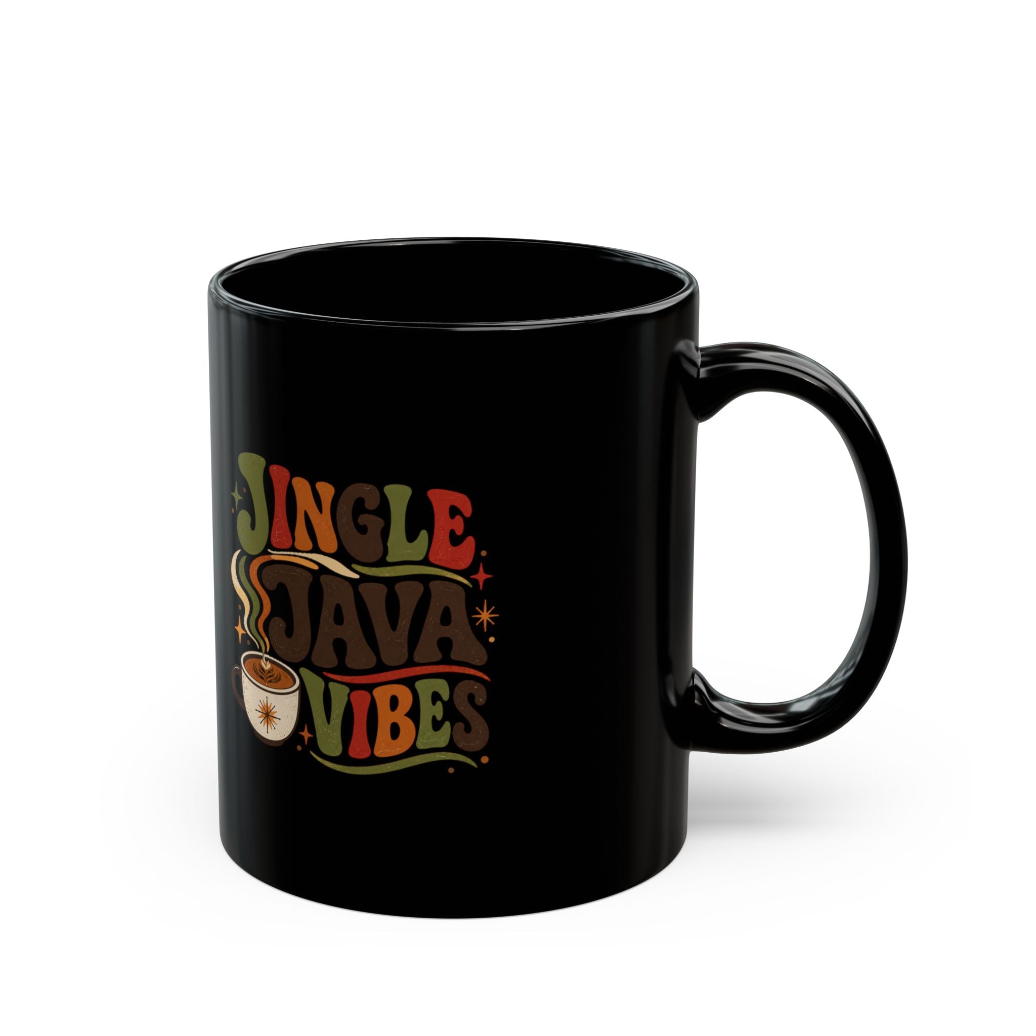 Christmas  Jingle Java Vibes Black Mug — Festive Coffee Lover Holiday Coffee Mug