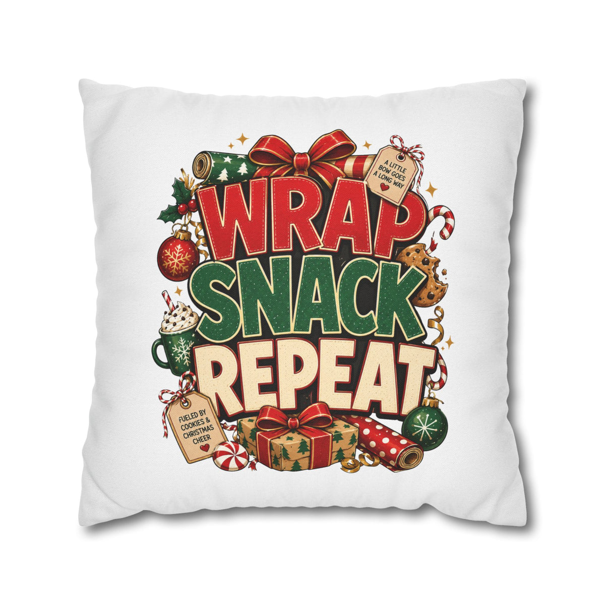 Christmas Spun Polyester Square Pillowcase Wrap Snack Repeat