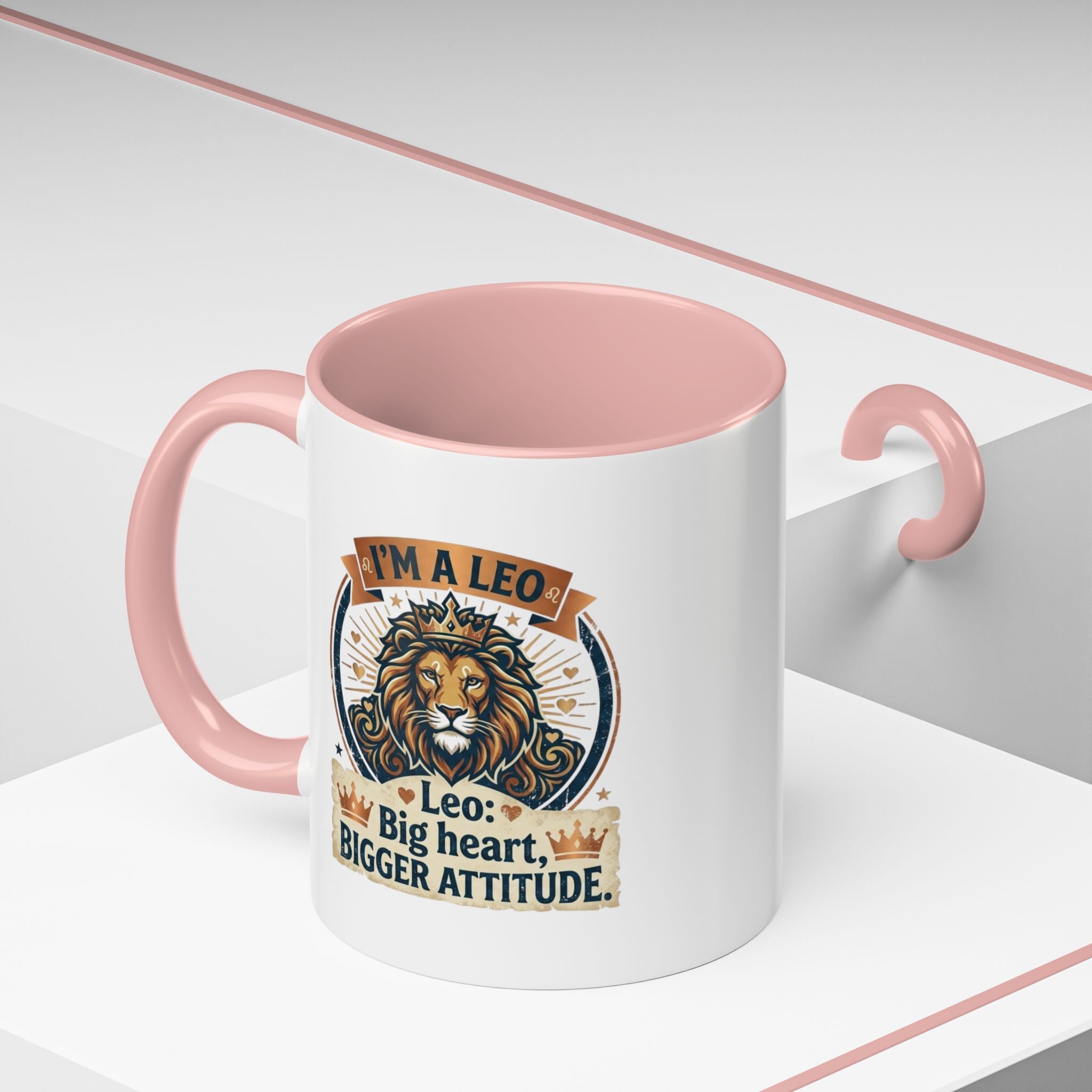 Leo Coffee Mug — "I'm a Leo: Big Heart, Bigger Attitude" Zodiac Accent Mug (11/15oz)