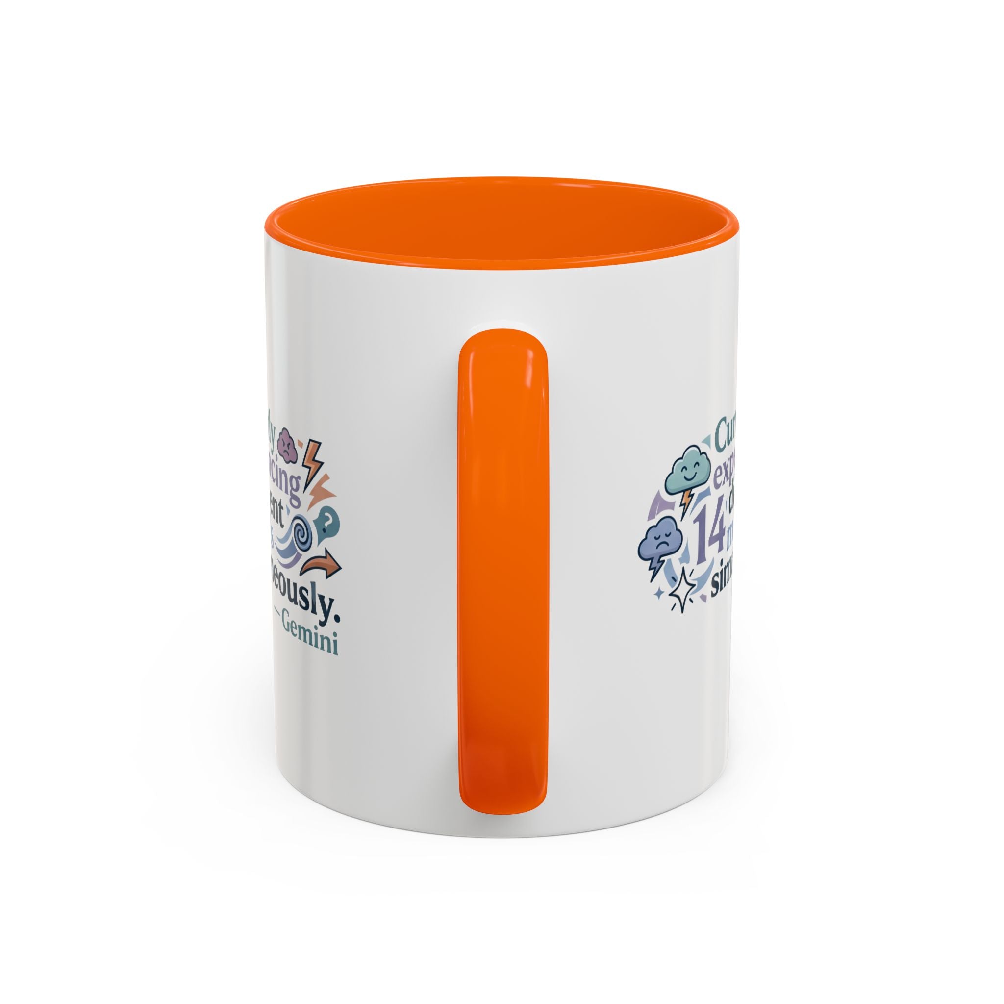 Gemini Mood Coffee Mug — "Currently Experiencing 14 Different Moods" Accent Ceramic Mug