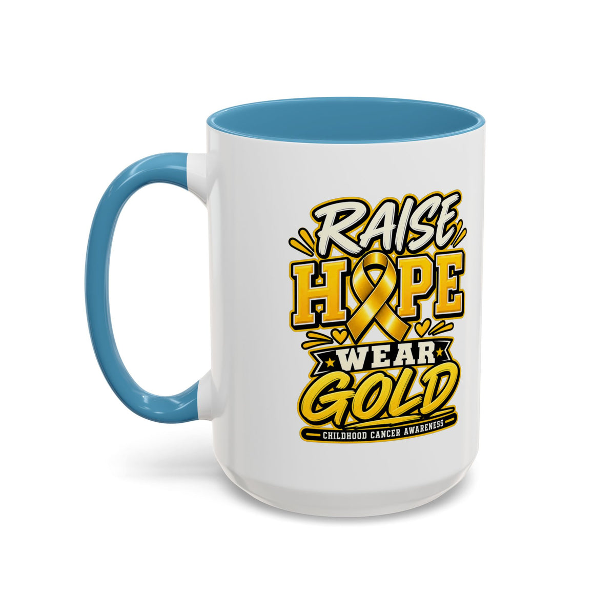 Raise Hope Wear Gold Cancer Awareness Coffee Mug (Accent, 11/15oz)