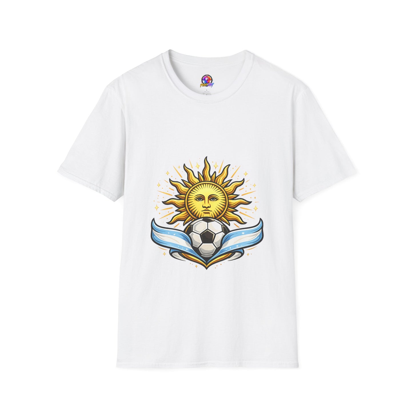 Argentina Sun Face Soccer T-Shirt — Retro Celestial Football Tee