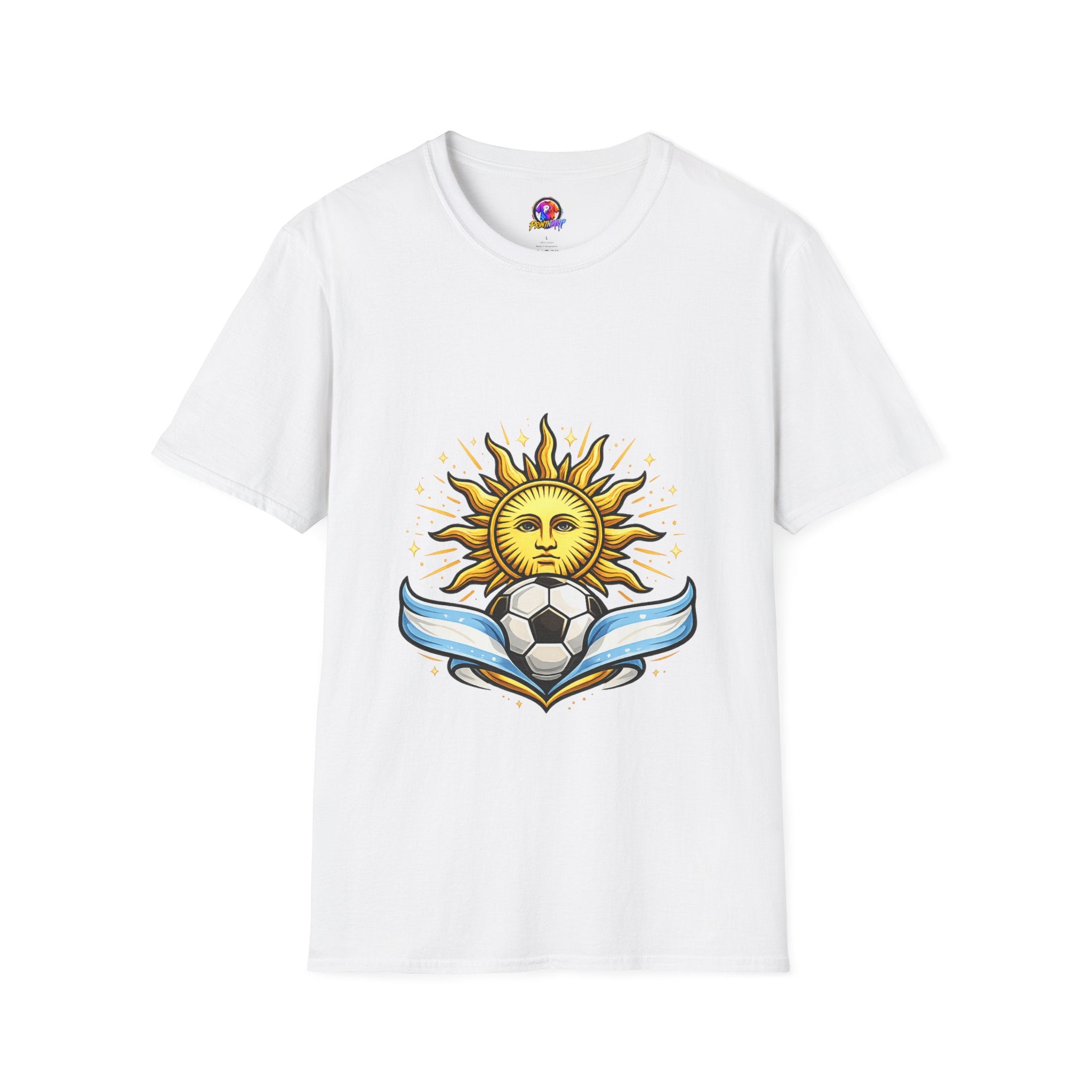 Argentina Sun Face Soccer T-Shirt — Retro Celestial Football Tee