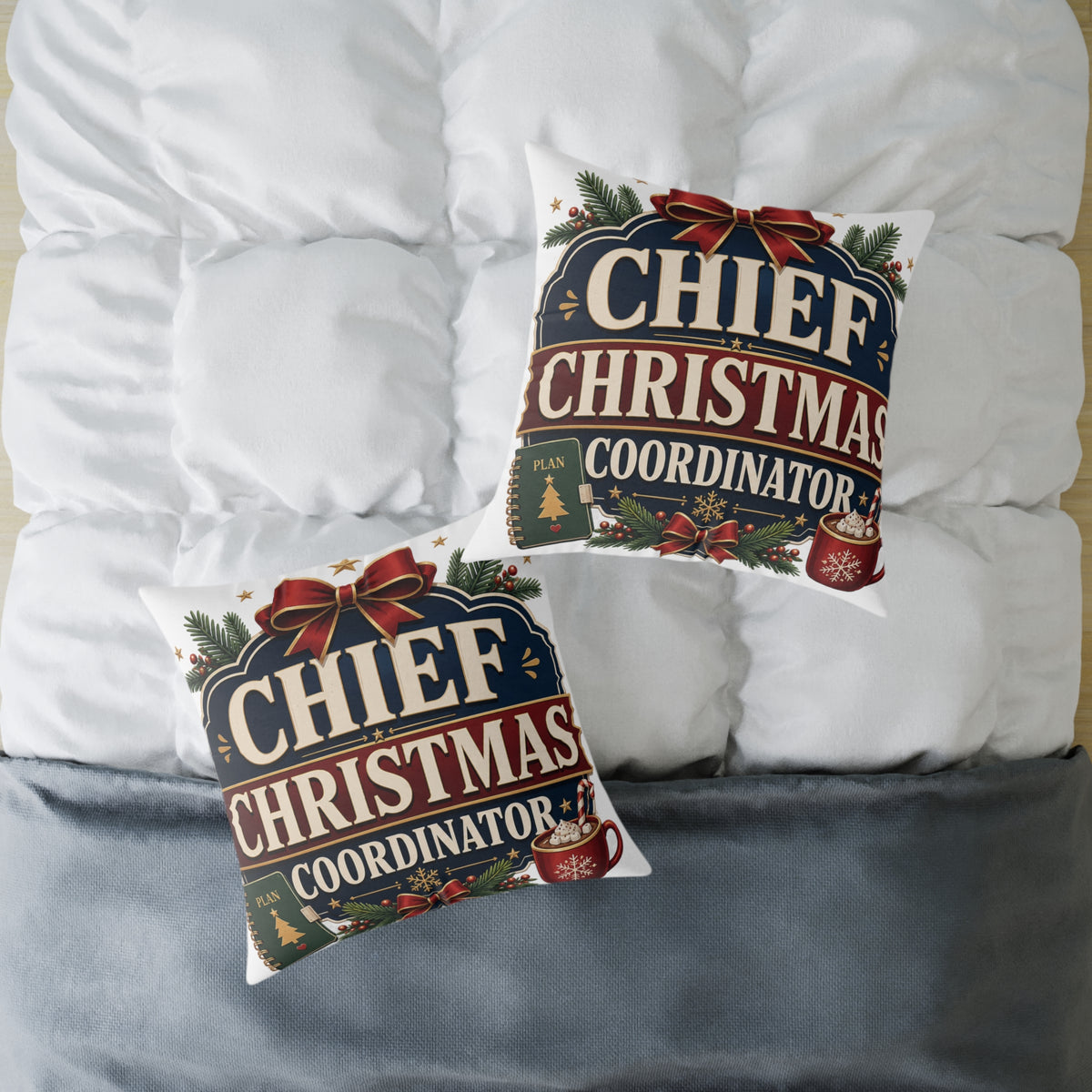 Modern Day Christmas Chief Christmas Coordinator Square Poly Canvas Pillow