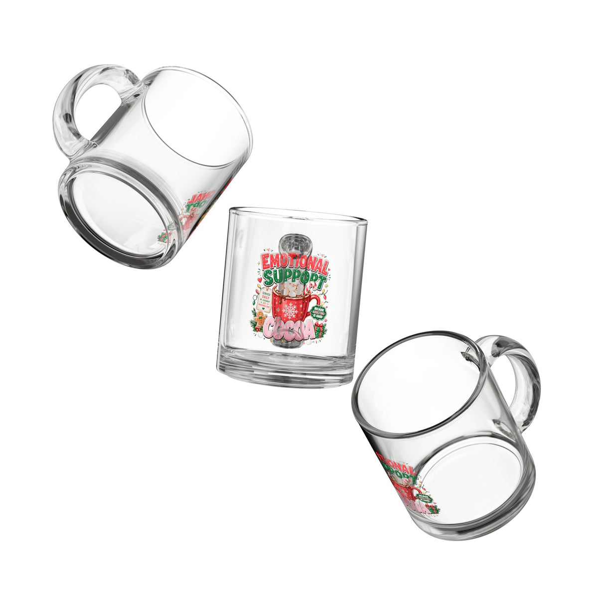 Modern Day Christmas Glass Mug  10oz Emotional Support Cocoa Glass Mug — 10oz Holiday Hot Chocolate Gift