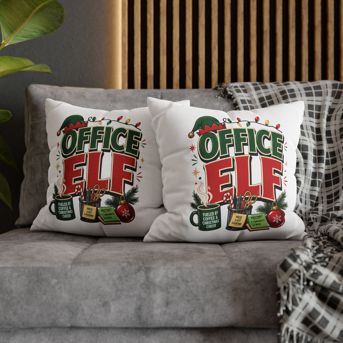 Office Elf Christmas Pillowcase — Festive Holiday Decorative Throw Pillow Cover