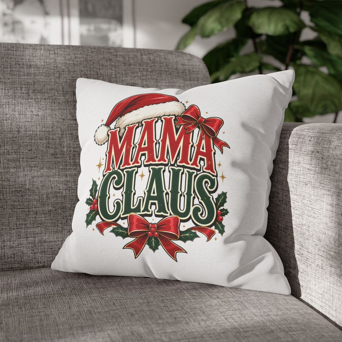 Christmas Mama Claus Holiday Throw Pillowcase — Christmas Decorative Square Pillow Cover
