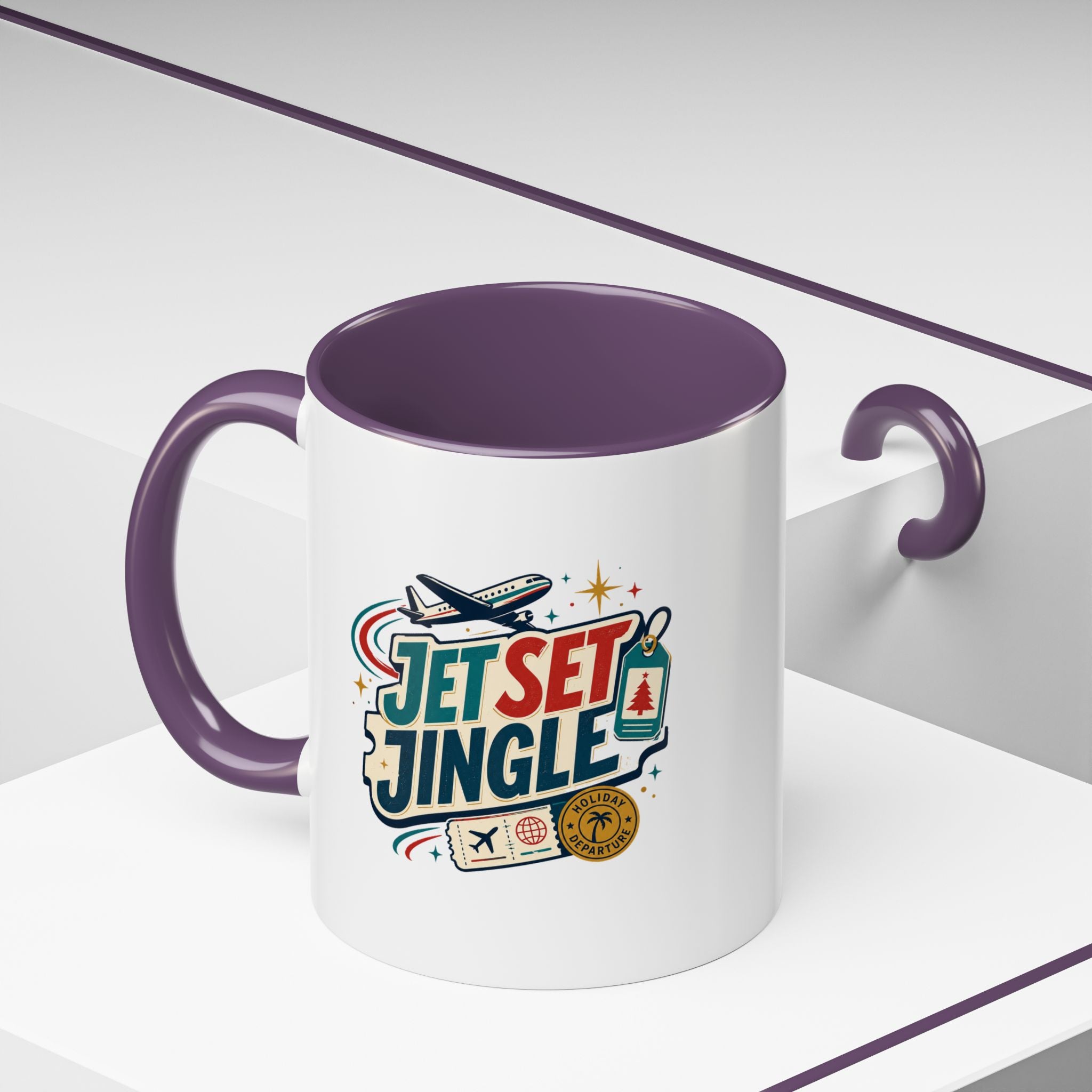 Modern Day Christmas Jet Set Jingle Coffee Mug — Holiday Travel Themed Accent Mug