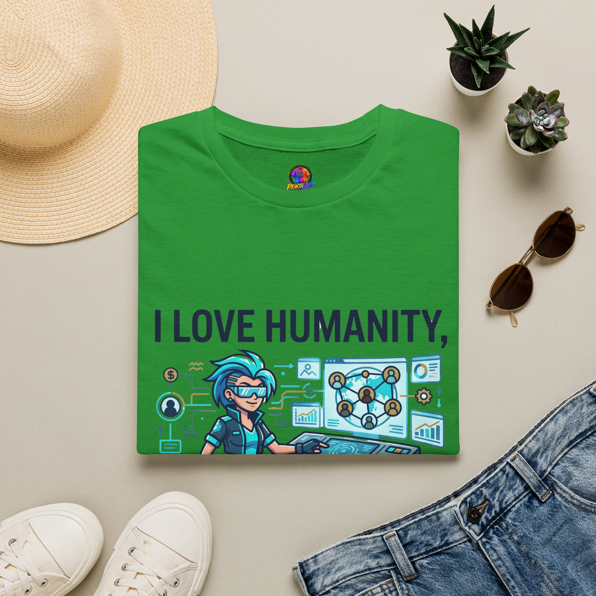 I Love Humanity, But Humans Are Exhausting - Funny Sci‑Fi T‑Shirt