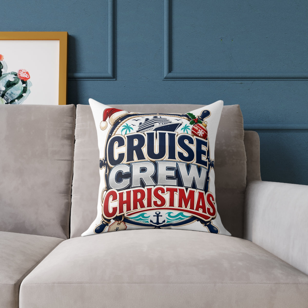 Modern Day Christmas Cruise Crew Christmas Square Poly Canvas Pillow