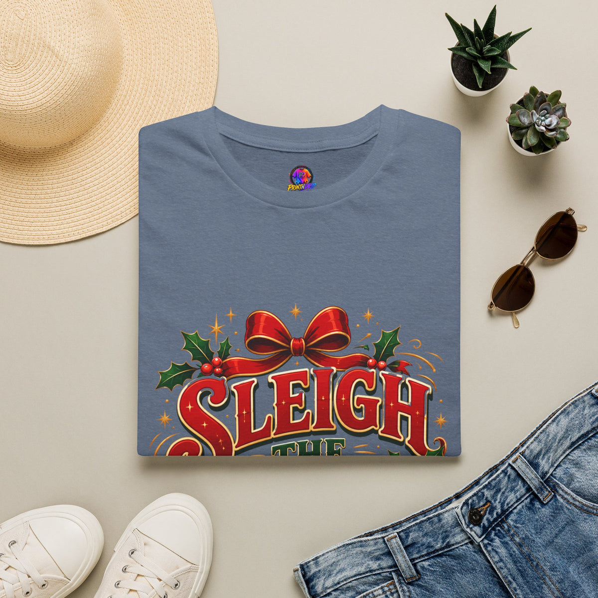 Christmas T-Shirt — "Sleigh the Day" Holiday Graphic Tee