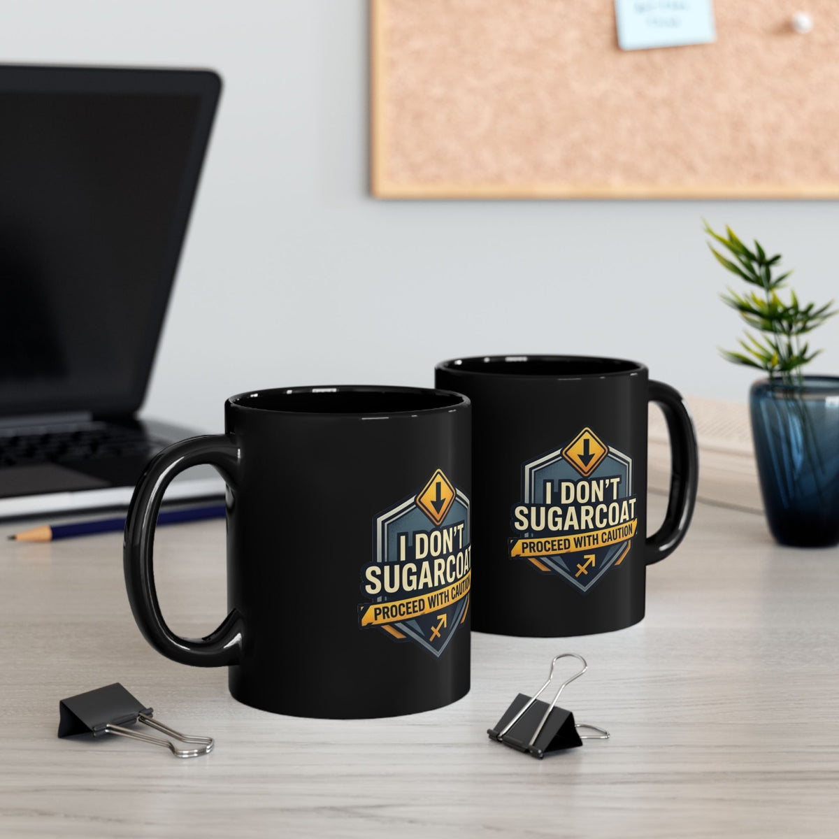 Sagittarius Zodiac I Don’t Sugarcoat Mug — "Proceed With Caution" Black Coffee Cup