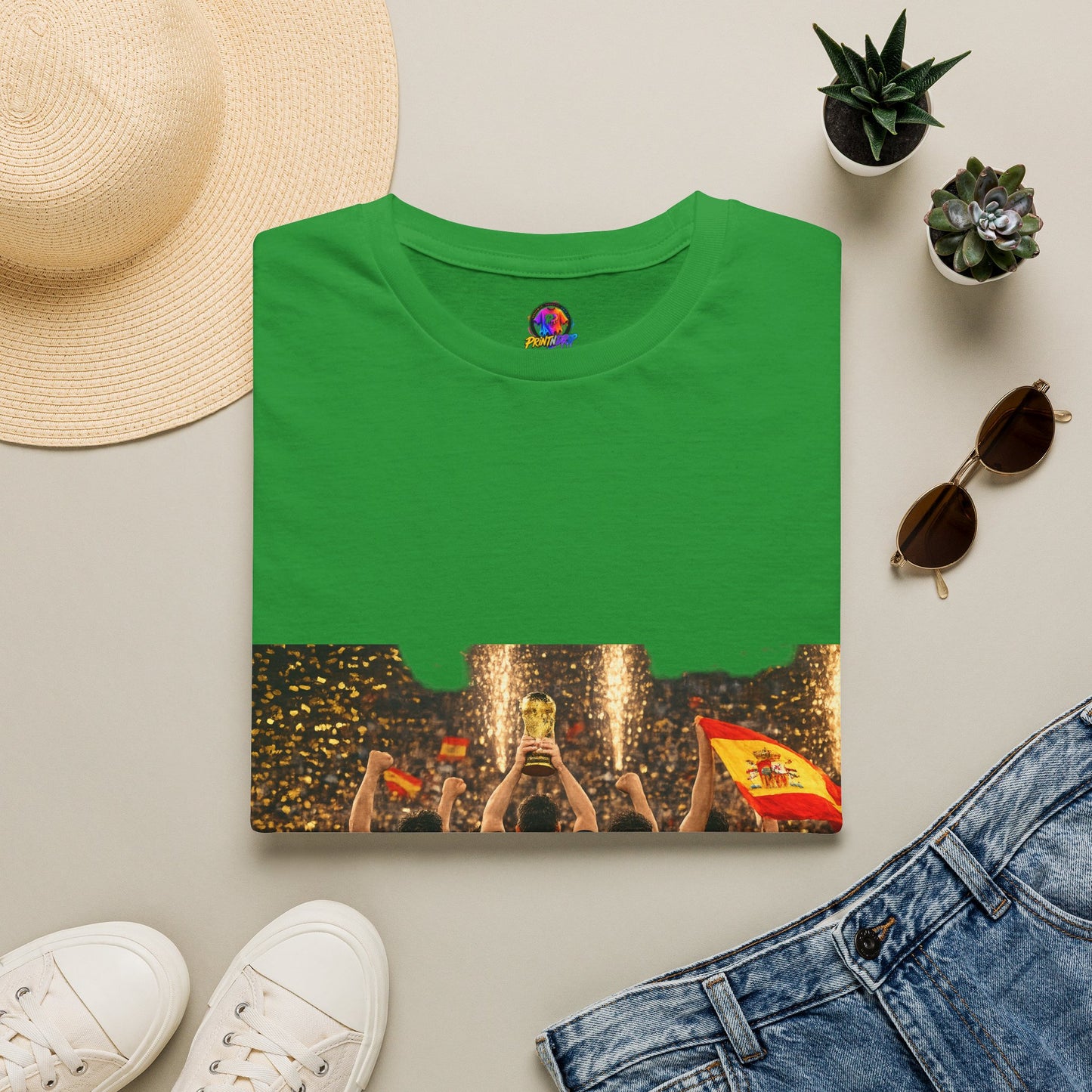 Spain World Cup Champions T‑Shirt — Soccer Trophy Celebration Tee