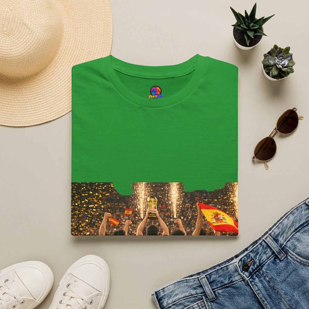 Spain World Cup Champions T‑Shirt — Soccer Trophy Celebration Tee