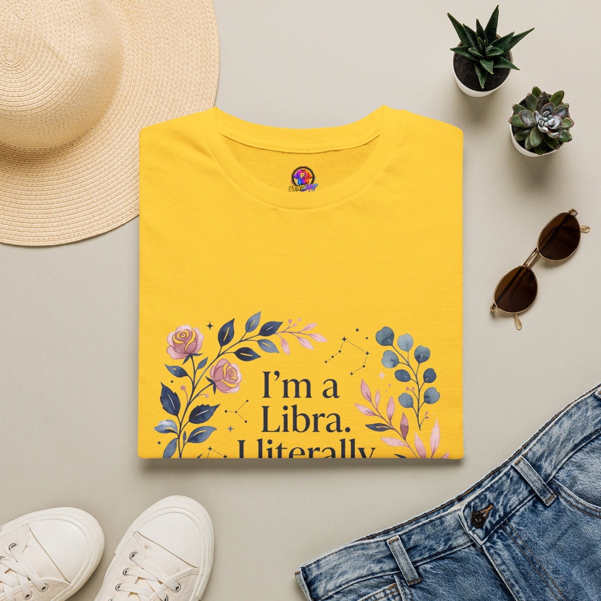 Libra Floral Zodiac T-Shirt — "I'm a Libra, I Literally Cannot Help Being Charming"