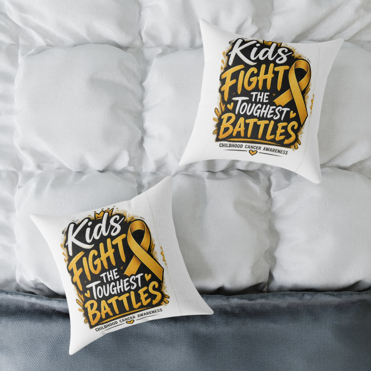 Square Throw Pillow – Kids Fight the Toughest Battles (Childhood Cancer Awareness Gold Ribbon)