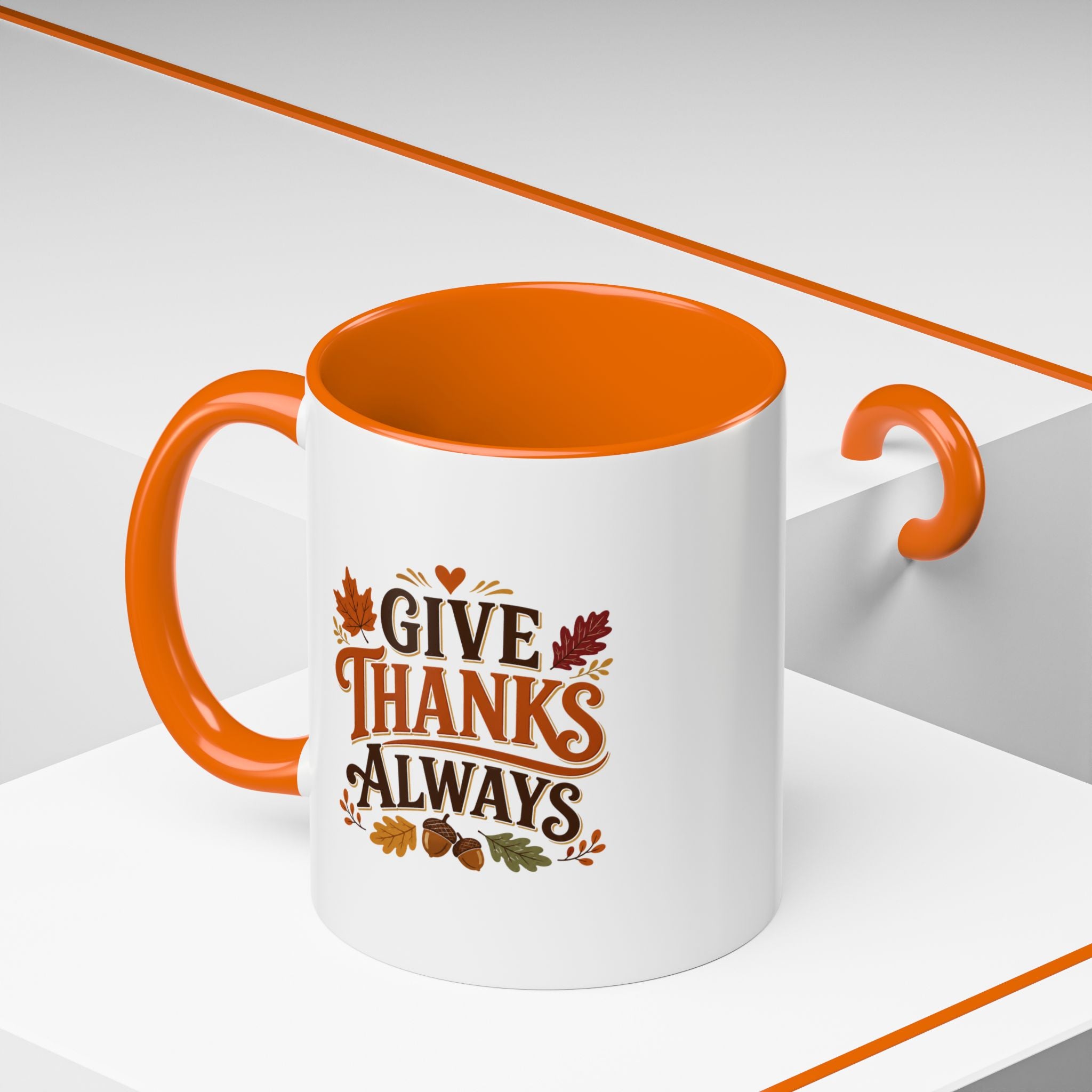 Thanksgiving Mug Give Thanks Always Accent Coffee Mug — Thanksgiving Autumn Ceramic Mug