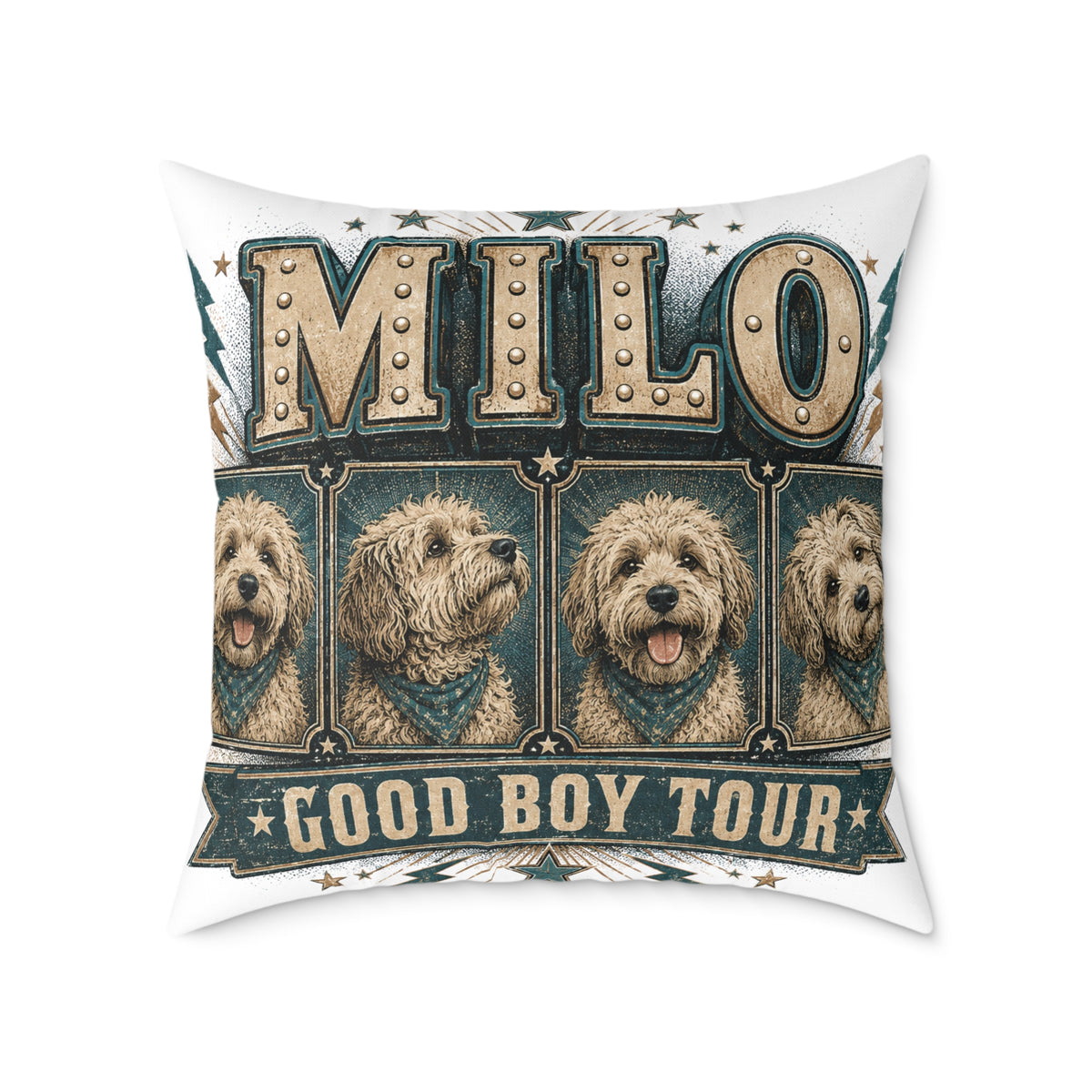 Milo "Good Boy Tour" Square Throw Pillow  Milo Bailey Dog Dad Mom