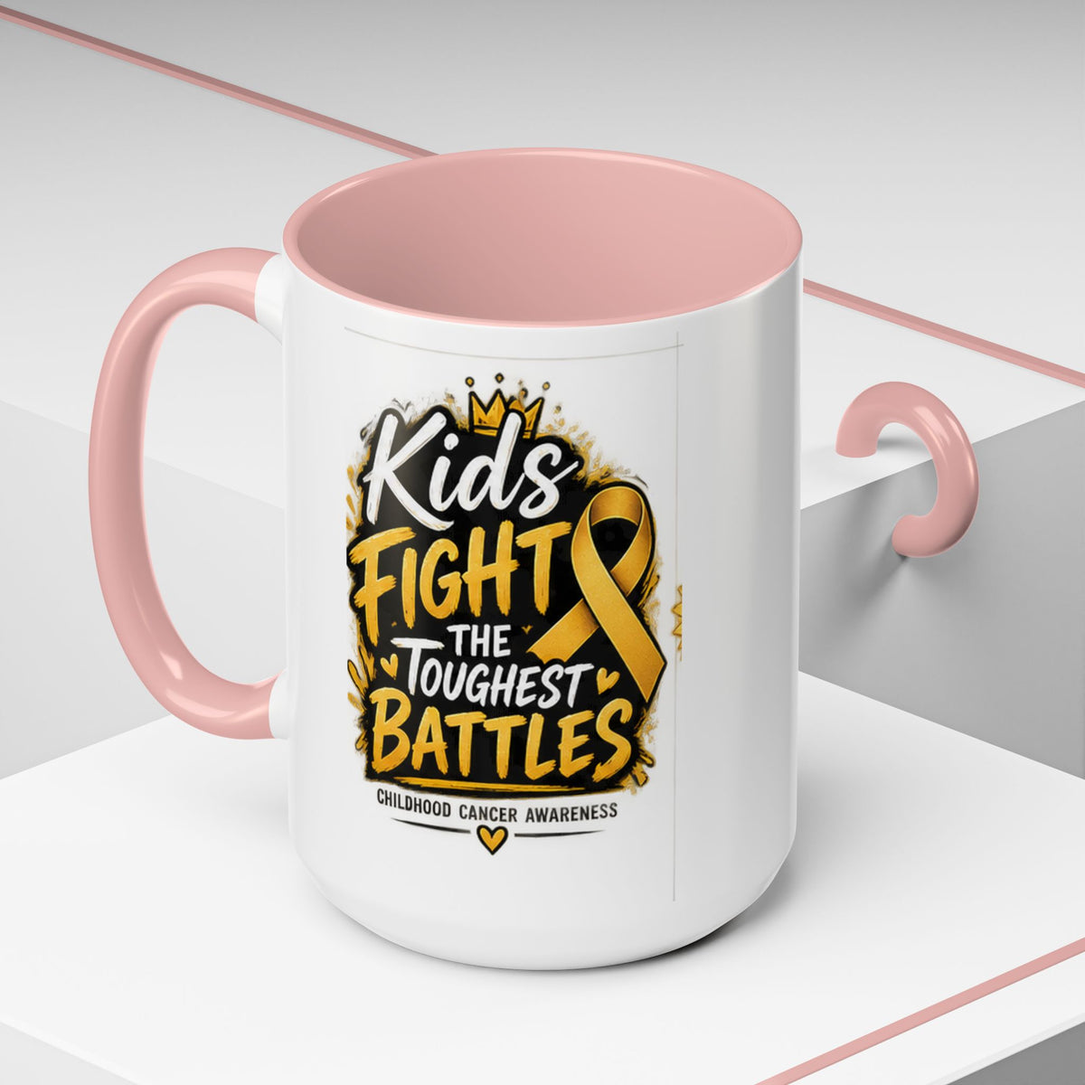 Kids Fight The Toughest Battles Accent Coffee Mug — Childhood Cancer Awareness 11/15oz