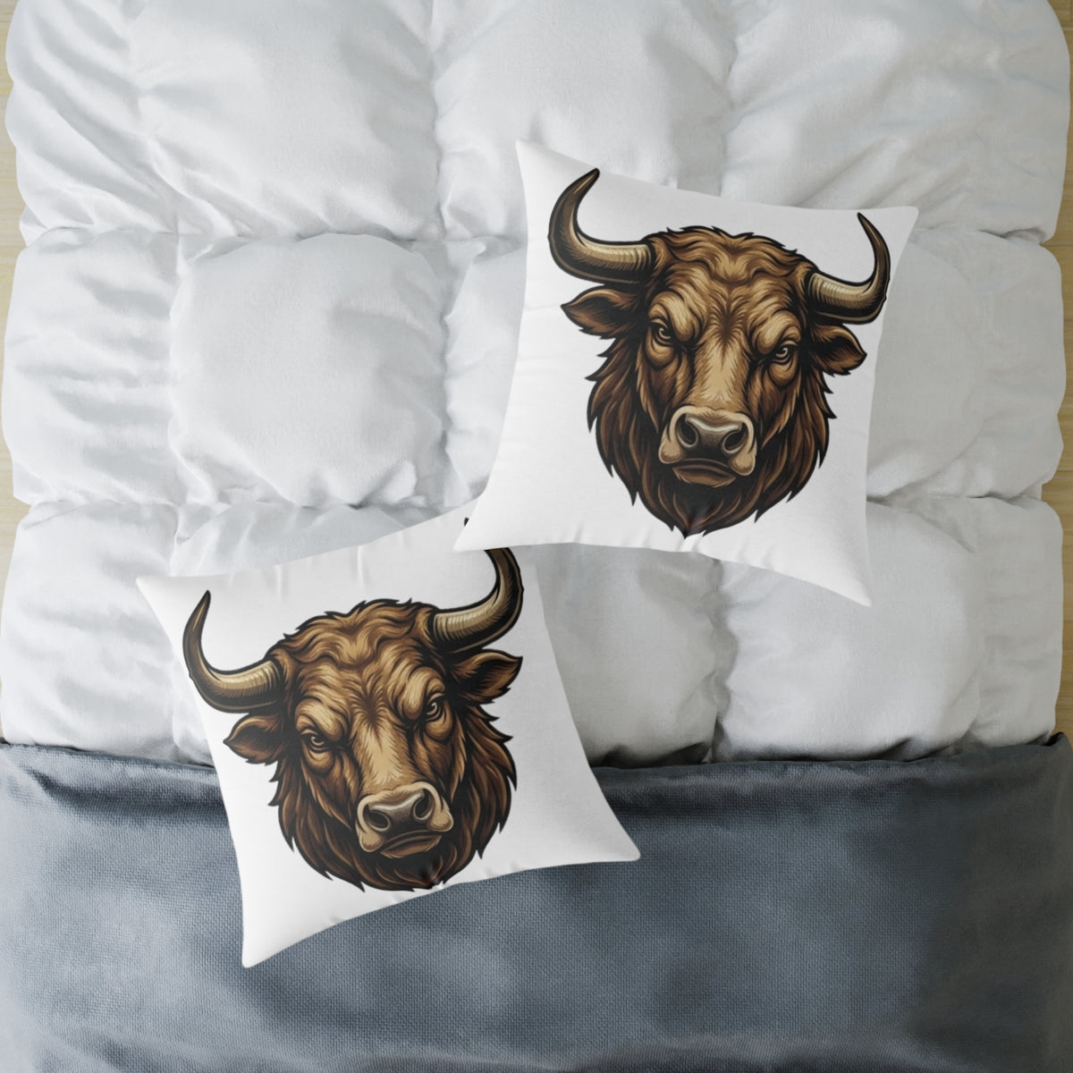 Taurus Bull Head  Square Poly Canvas Pillow