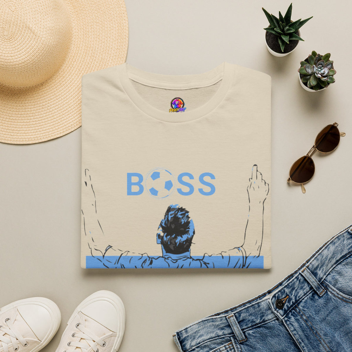 Soccer Boss T‑Shirt — 'BOSS' Striped Football Player Graphic Tee