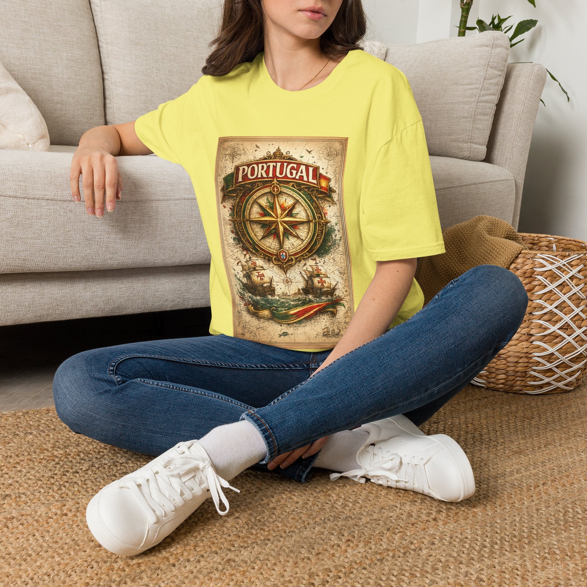 Portugal Compass T‑Shirt — Vintage Nautical Travel Tee
