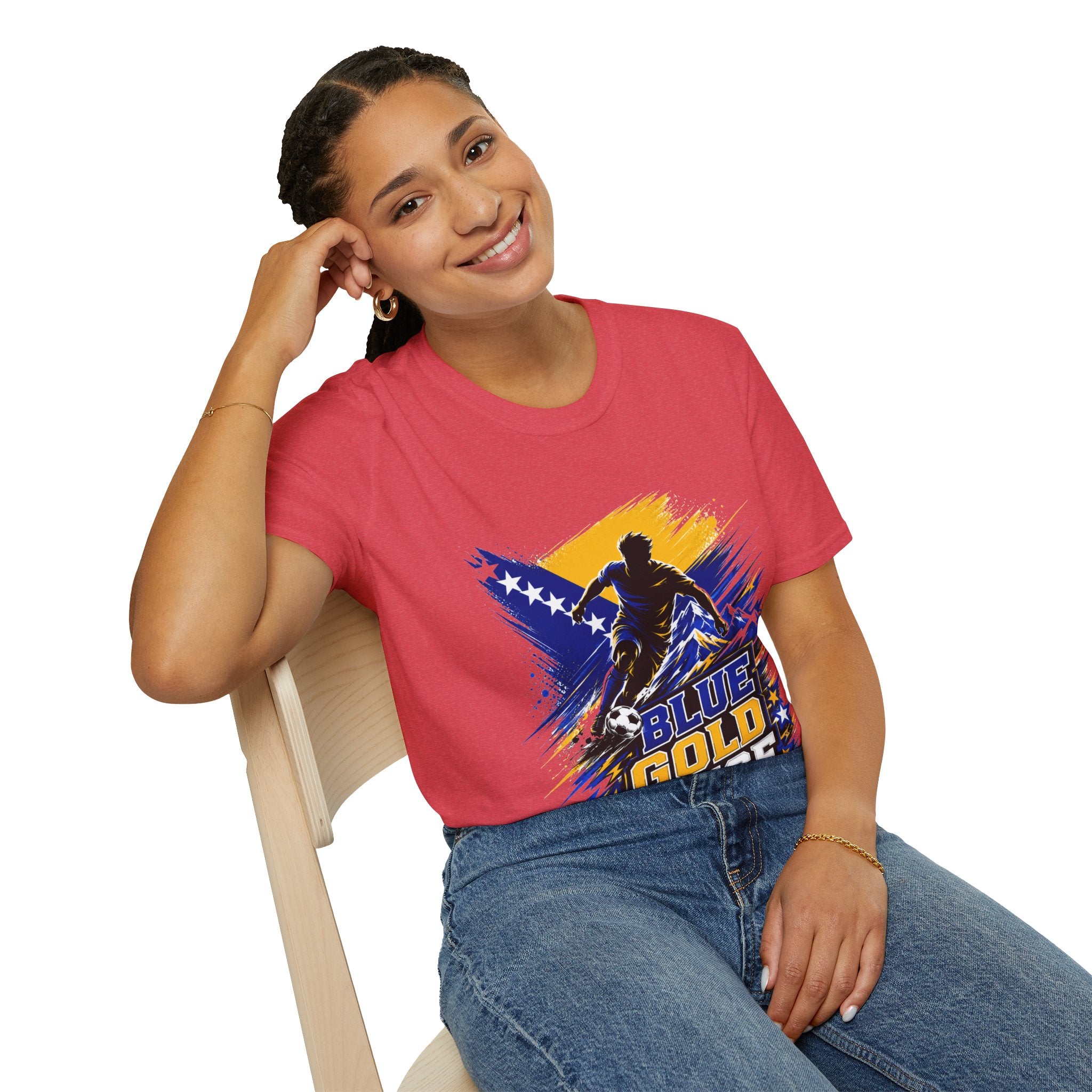 Bosnia Football T‑Shirt - "Blue Gold Rise" Soccer Graphic Tee