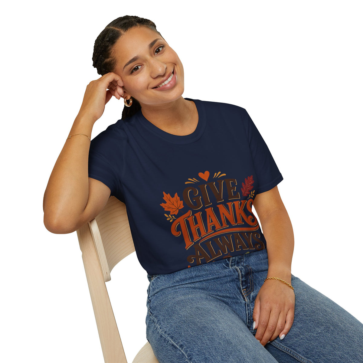Thanksgiving T-Shirt Give Thanks Always Tee — Thanksgiving Fall Leaves Gratitude T-Shirt